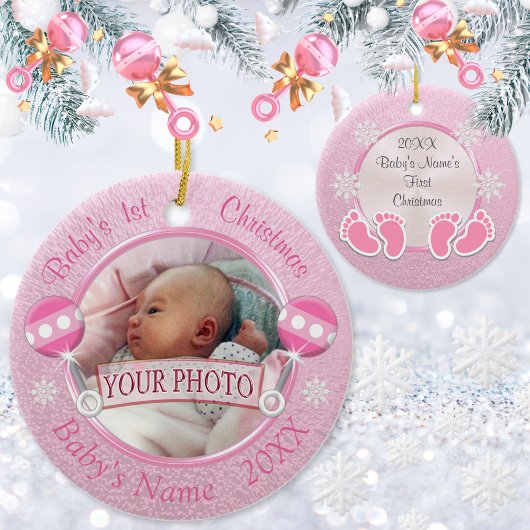 Baby Meisje 1e Kerst Ornament UW FOTO 2 TEKST