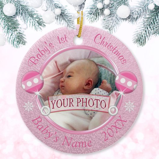 Baby Meisje 1e Kerst Ornament UW FOTO 2 TEKST