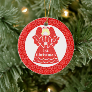 Baby Meisje 1e Kerstengel Keramisch Ornament