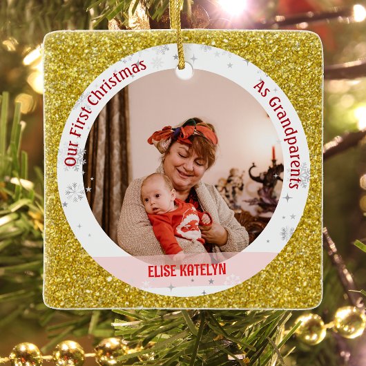 Baby Meisje 1e Kerstmis Als Grootouders 2 Foto's Keramisch Ornament