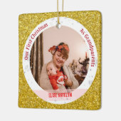 Baby Meisje 1e Kerstmis Als Grootouders 2 Foto's Keramisch Ornament (Links)