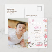 Baby meisje 1e verjaardag foto briefkaart (Voorkant / Achterkant)