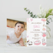 Baby meisje 1e verjaardag foto kaart (Staand voorkant)