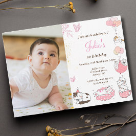 Baby meisje 1e verjaardag foto kaart