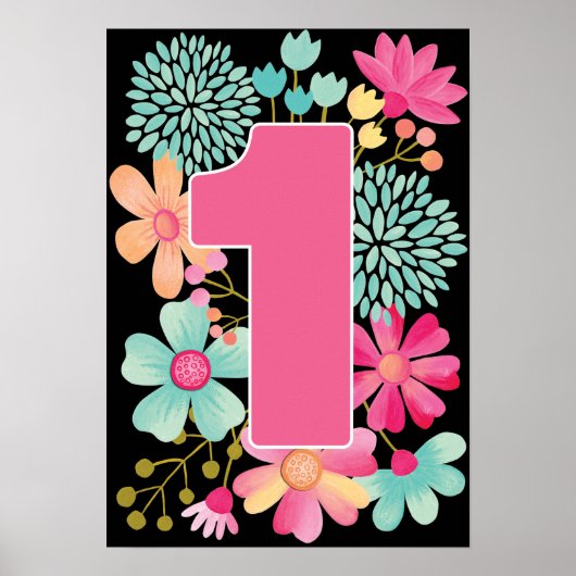 Baby Meisje 1e Verjaardag Nummer Eén Kunstprint Poster (Voorkant)