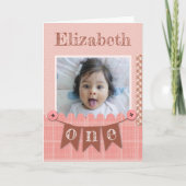 Baby Meisje 1e Verjaardag Roze Scrapbook Kaart (Voorkant)