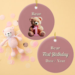 Baby Meisje 1e Verjaardag Roze Teddy Bear Keepsake Keramisch Ornament