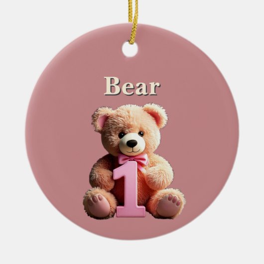 Baby Meisje 1e Verjaardag Roze Teddy Bear Keepsake Keramisch Ornament (Voorkant)