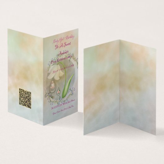 Baby Meisje 1sr Verjaardag Flat Kaart (Binnen en buitenkant)