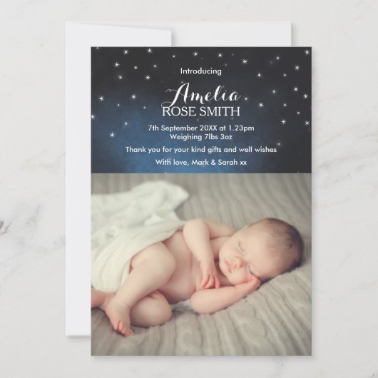 Baby meisje aankondiging / dank je kaart (Voorkant)