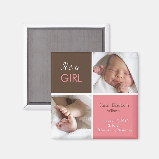 Baby Meisje Aankondiging magneet (Voorkant / Achterkant)