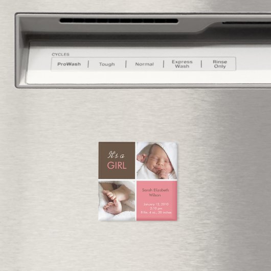 Baby Meisje Aankondiging magneet (Insitu (Vaatwasser))