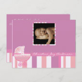 Baby Meisje Aankondiging - Roze Baby Buggy (Voorkant / Achterkant)