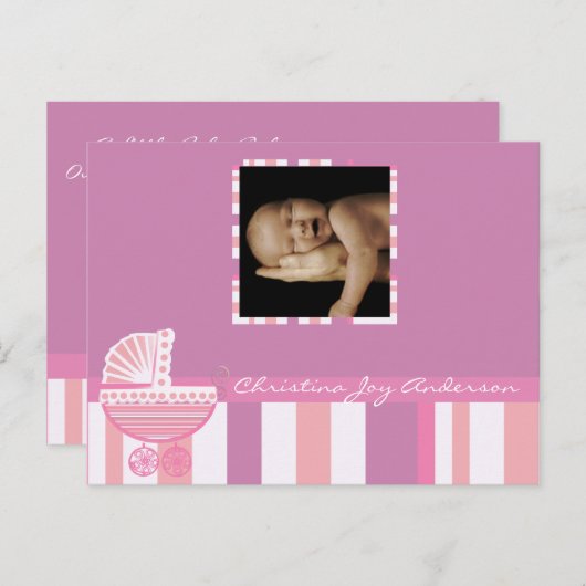 Baby Meisje Aankondiging - Roze Baby Buggy (Voorkant / Achterkant)