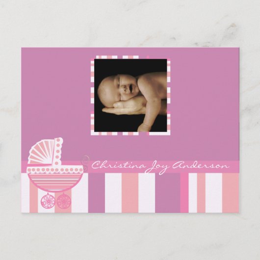 Baby Meisje Aankondiging - Roze Baby Buggy (Voorkant)