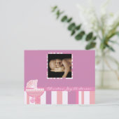 Baby Meisje Aankondiging - Roze Baby Buggy (Staand voorkant)