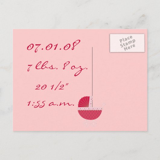 Baby Meisje Aankondiging - Roze Baby Buggy (Achterkant)