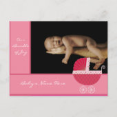 Baby Meisje Aankondiging - Roze Baby Buggy (Voorkant)