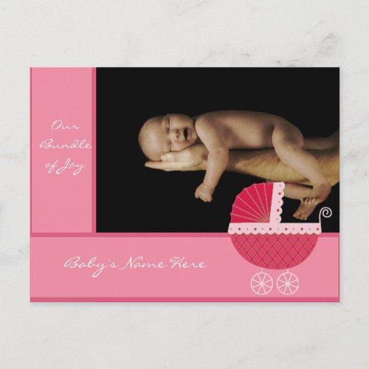 Baby Meisje Aankondiging - Roze Baby Buggy (Voorkant)