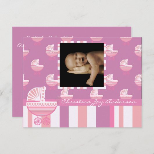 Baby Meisje Aankondiging - Roze Baby Buggy (Voorkant / Achterkant)