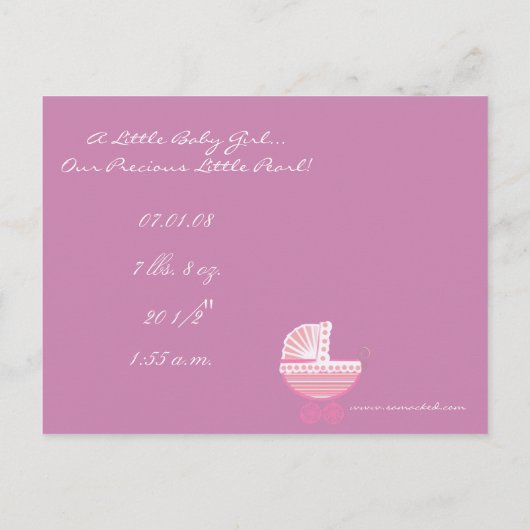 Baby Meisje Aankondiging - Roze Baby Buggy (Achterkant)