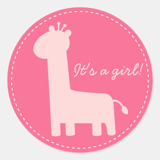 Baby Meisje Aankondiging - Roze giraf silhouet Ronde Sticker (Voorkant)