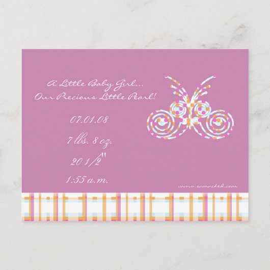 Baby Meisje Aankondiging - Vlinders (Achterkant)