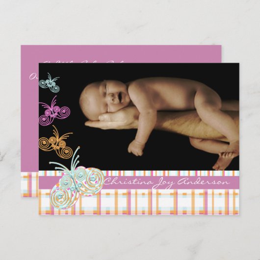 Baby Meisje Aankondiging - Vlinders (Voorkant / Achterkant)