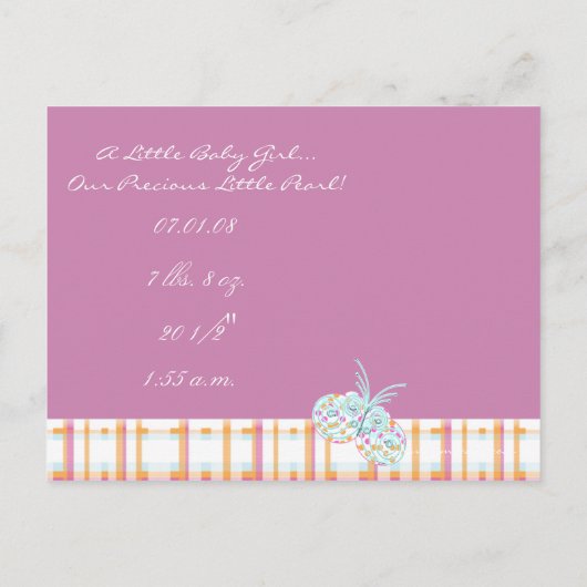 Baby Meisje Aankondiging - Vlinders (Achterkant)