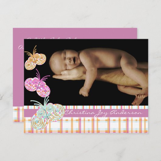 Baby Meisje Aankondiging - Vlinders (Voorkant / Achterkant)