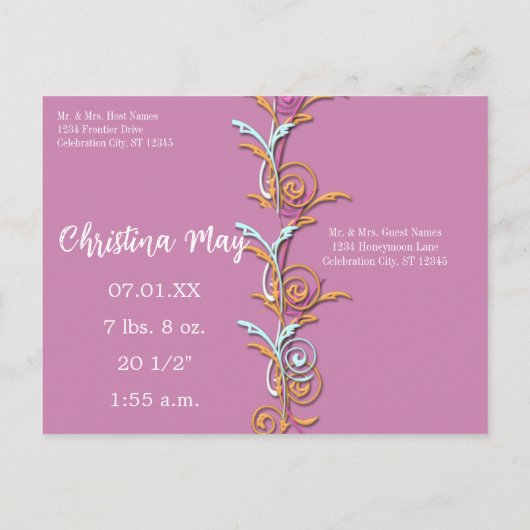 Baby Meisje Aankondiging - Vlinders (Achterkant)