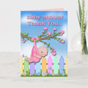 Baby Meisje - Achtertuin Baby shower Dank u kaart