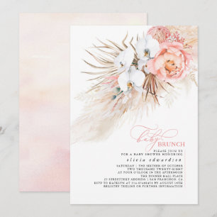 Baby Meisje Baby shower Roze Bloemen Pampas Grass Kaart