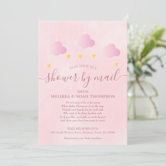 Baby Meisje Baby Shower Roze Uitnodiging per Post (Staand voorkant)