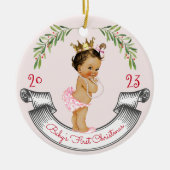  Baby Meisje Baby's Eerste Kerstmis Rood Roze Keramisch Ornament (Voorkant)