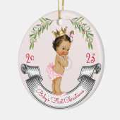  Baby Meisje Baby's Eerste Kerstmis Rood Roze Keramisch Ornament (Links)