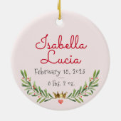  Baby Meisje Baby's Eerste Kerstmis Rood Roze Keramisch Ornament (Achterkant)
