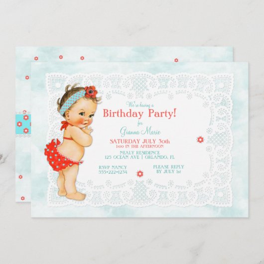  Baby Meisje Badpak Kant Monogram Terug Kaart (Voorkant / Achterkant)