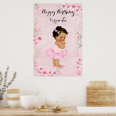 Baby Meisje Ballerina Roze Bloemen Poster (Keuken)