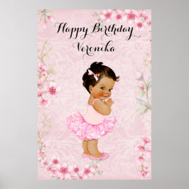 Baby Meisje Ballerina Roze Bloemen Poster