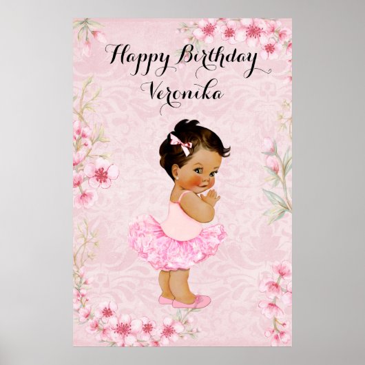 Baby Meisje Ballerina Roze Bloemen Poster (Voorkant)