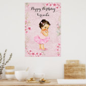 Baby Meisje Ballerina Roze Bloemen Poster (Keuken)