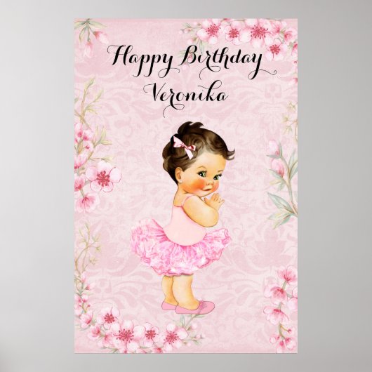 Baby Meisje Ballerina Roze Bloemen Poster (Voorkant)