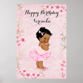 Baby Meisje Ballerina Roze Bloemen Poster