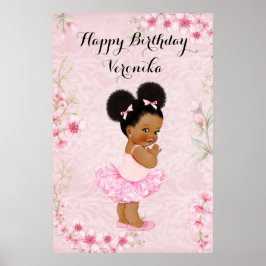 Baby Meisje Ballerina Roze Bloemen Poster