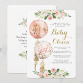 Baby meisje ballon baby shower uitnodiging (Voorkant / Achterkant)