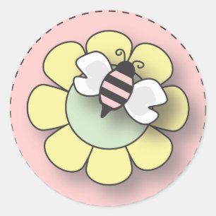 Baby Meisje Bijen in Roze Ronde Sticker