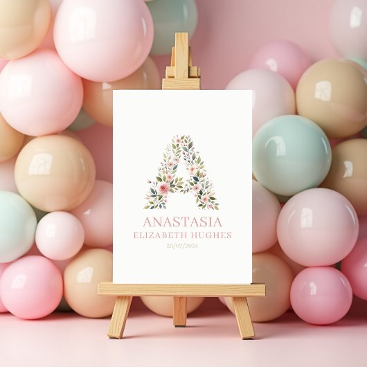 Baby Meisje Bloem Persoonlijke Naam en Geboortedat Poster