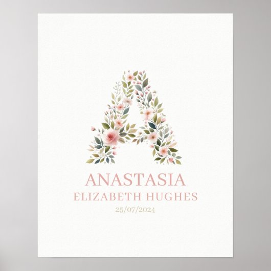 Baby Meisje Bloemen Gepersonaliseerde naam en gebo Poster (Voorkant)