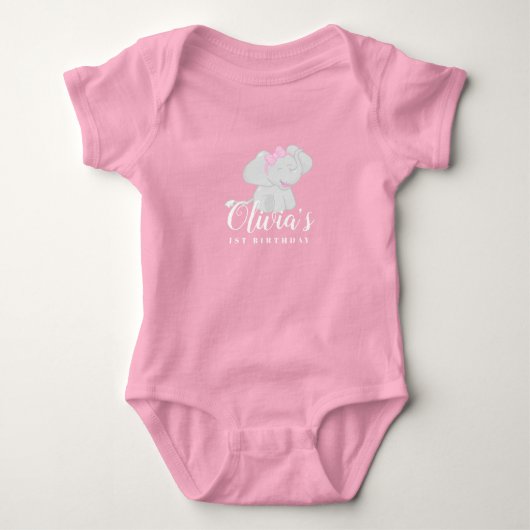 Baby Meisje Bodysuit met Olifant 1e Verjaardag (Voorkant)